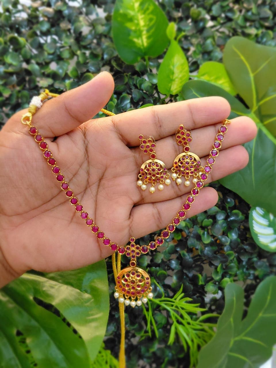 Ruby Attigai Necklace with Earrings