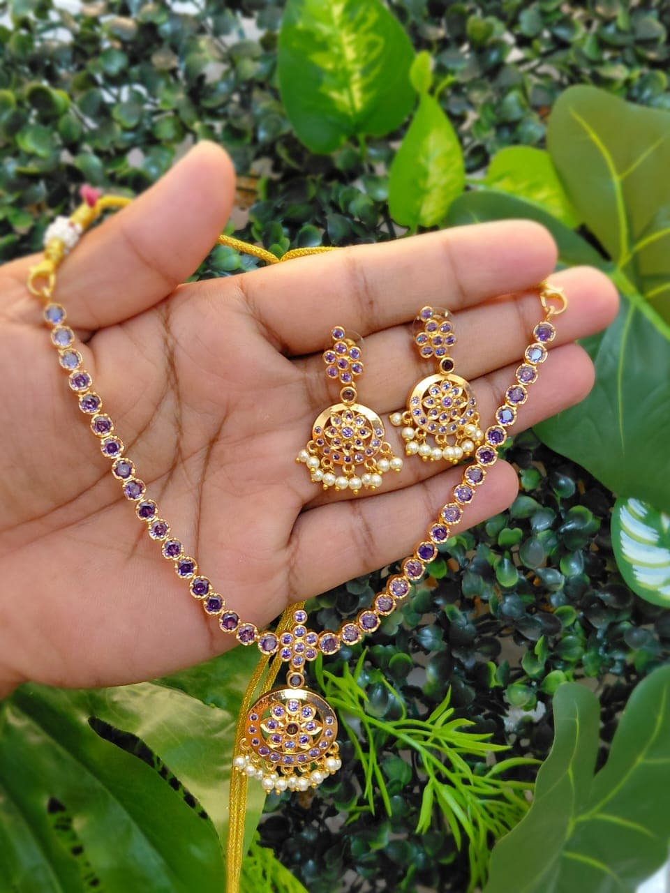 Purple  Attigai Necklace with Earrings